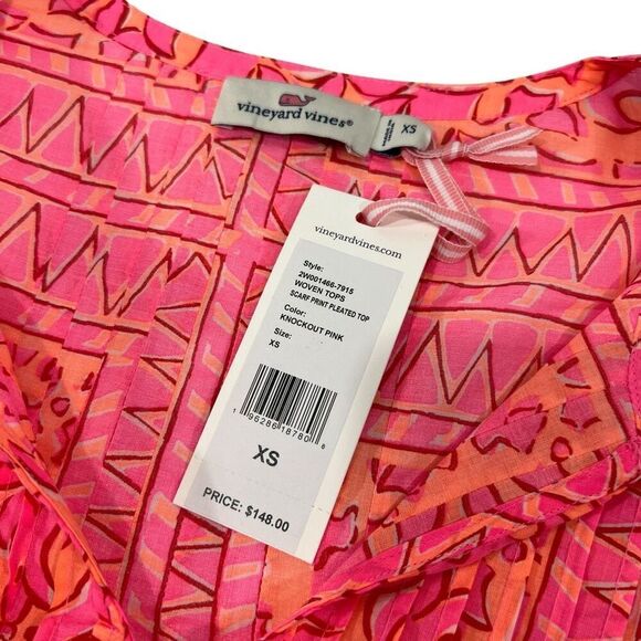 vineyard vines Top Pink Print w Tie Neck New !! Long Sleeves Size XSmall NEW !!! - Picture 4 of 11